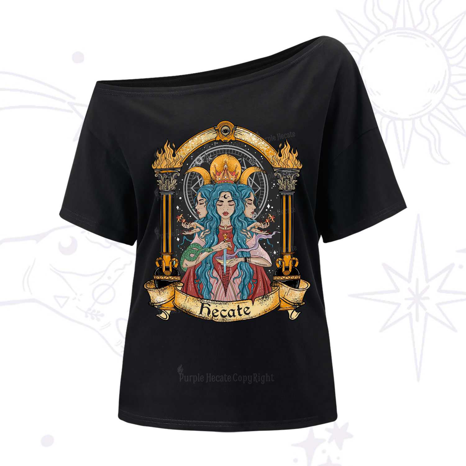 Purplehecate Triple Moon Goddess Hecate One-Shoulder T-Shirt