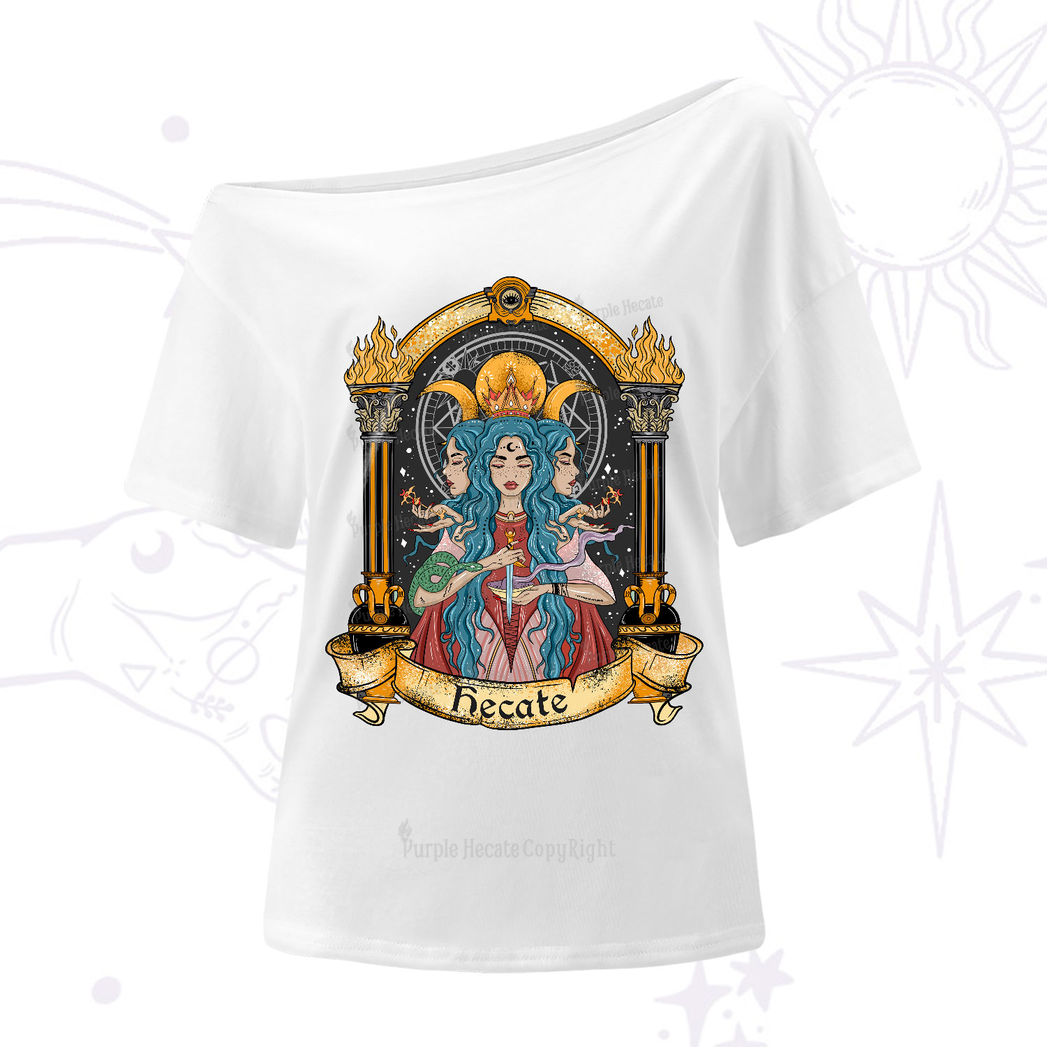 Purplehecate Triple Moon Goddess Hecate One-Shoulder T-Shirt