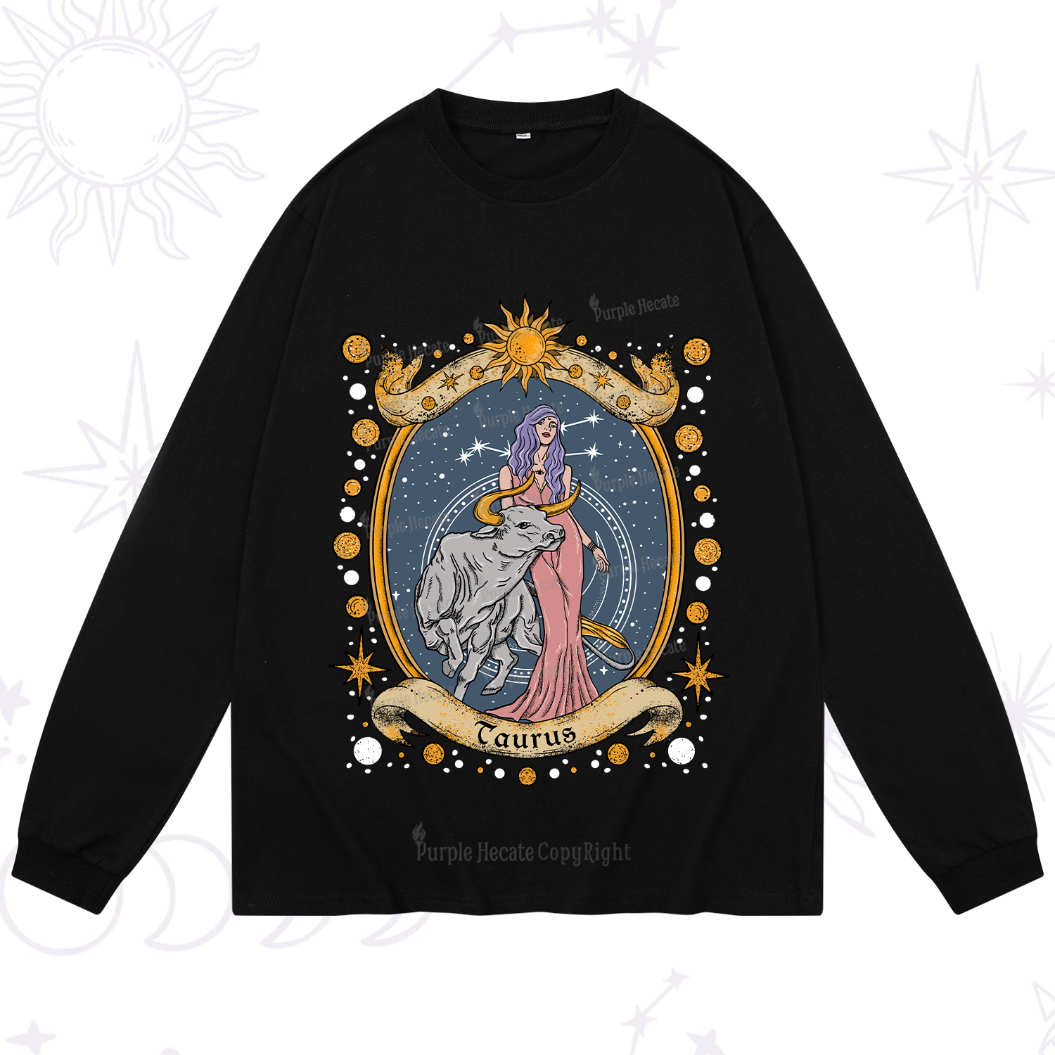 Purplehecate Celestial Taurus Zodiac Long Sleeve T-Shirt