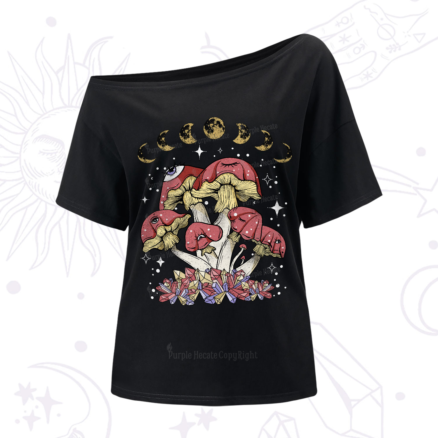 Purplehecate Magic Mushroom One-Shoulder T-Shirt