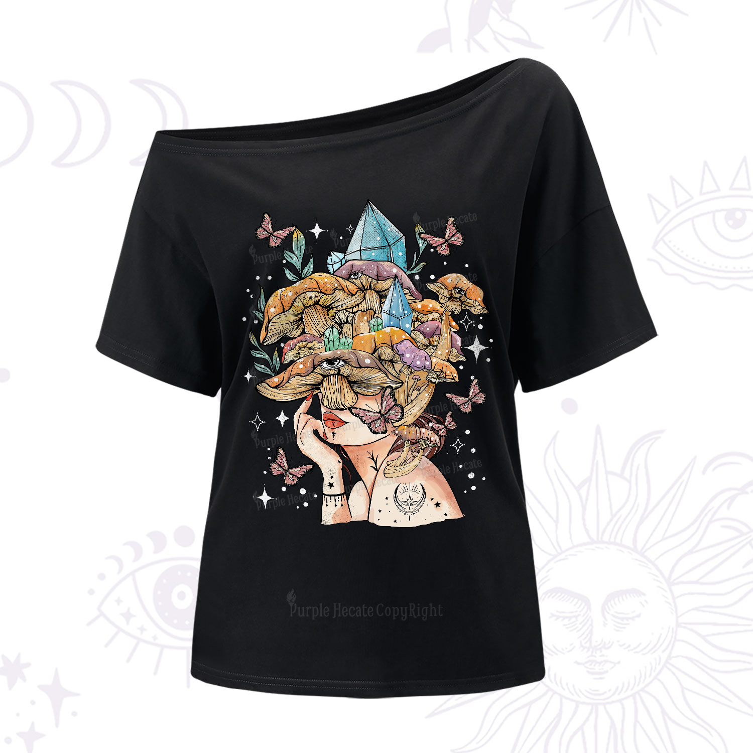 Purplehecate Crystal Goddess One-Shoulder T-Shirt