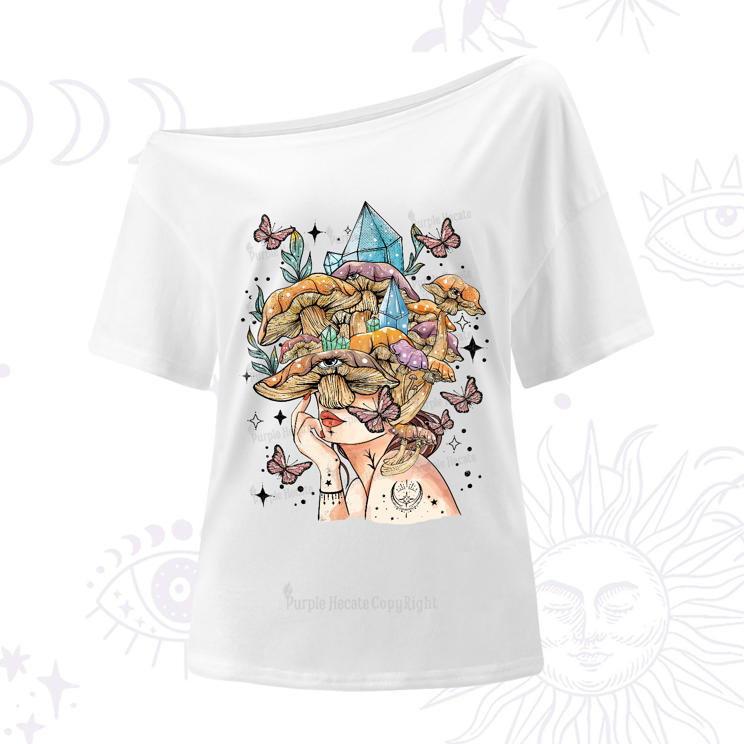Purplehecate Crystal Goddess One-Shoulder T-Shirt