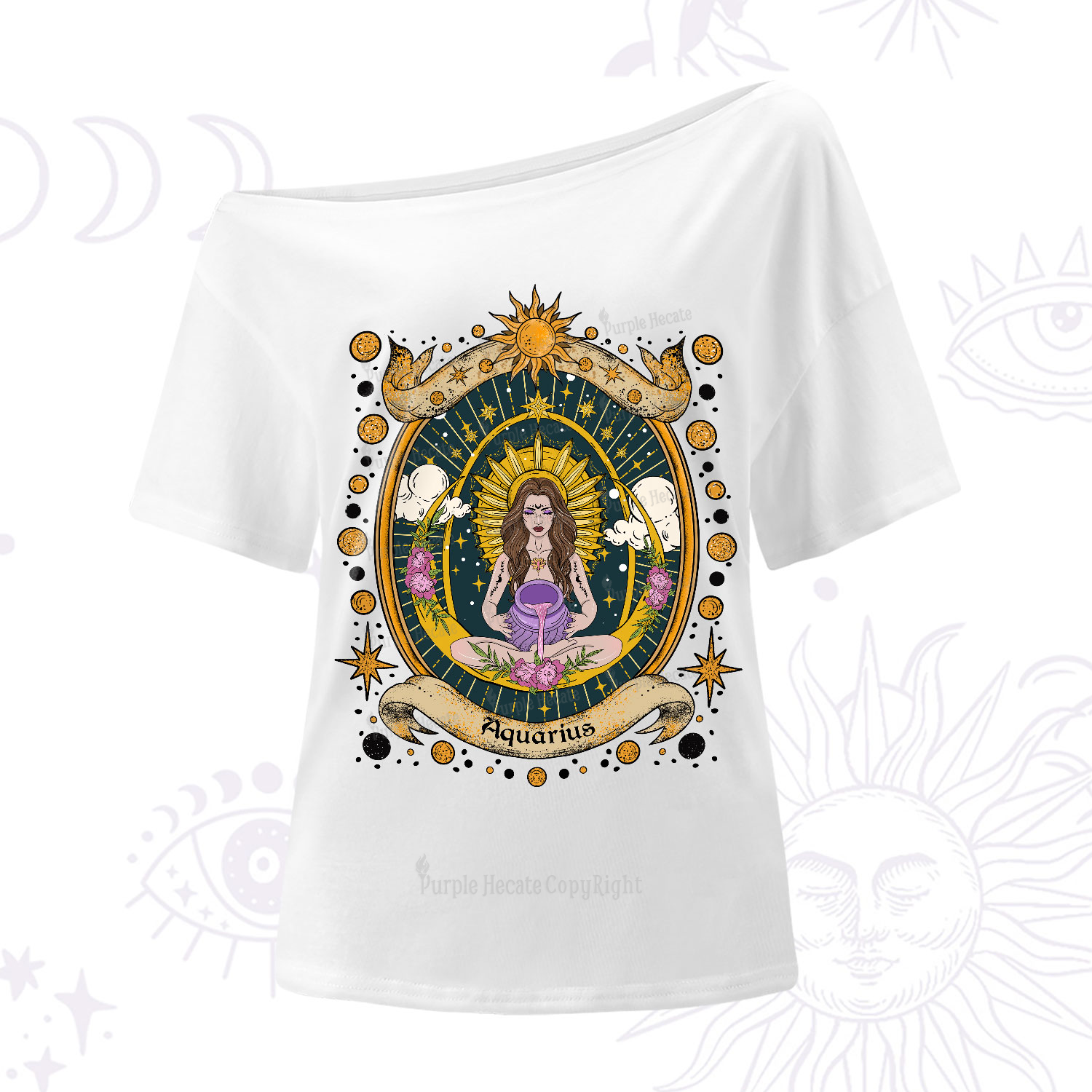 Purplehecate Aquarius Radiance Zodiac One-Shoulder T-Shirt