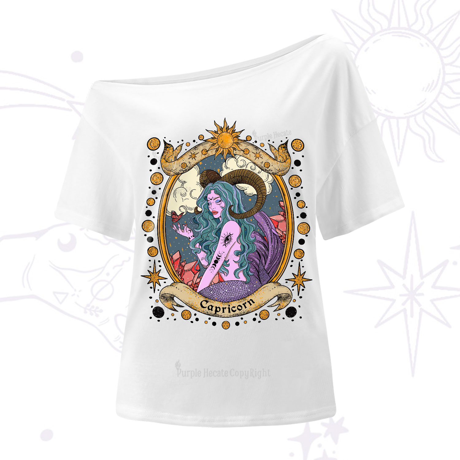 Purplehecate Capricorn Radiance Zodiac One-Shoulder T-Shirt