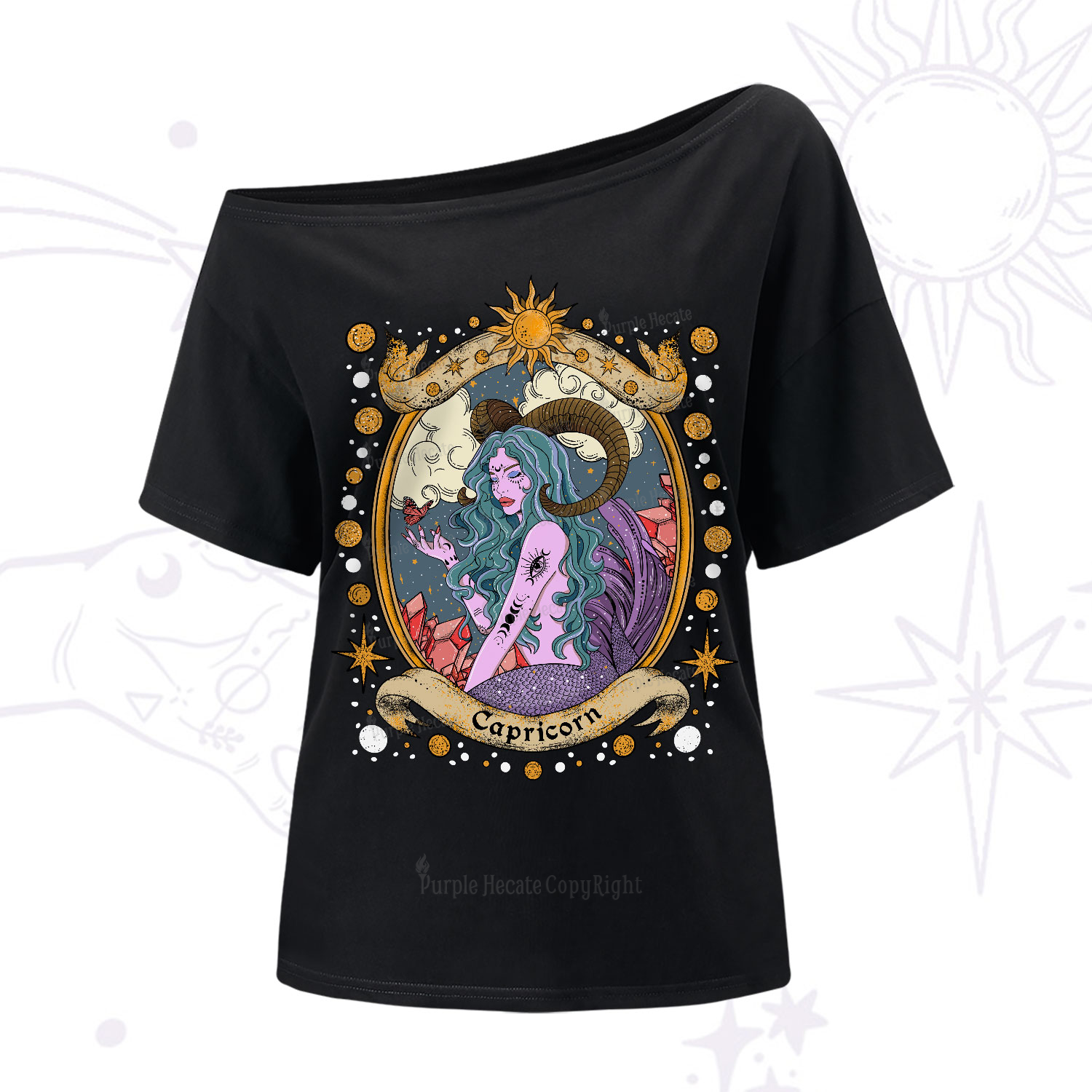 Purplehecate Capricorn Radiance Zodiac One-Shoulder T-Shirt