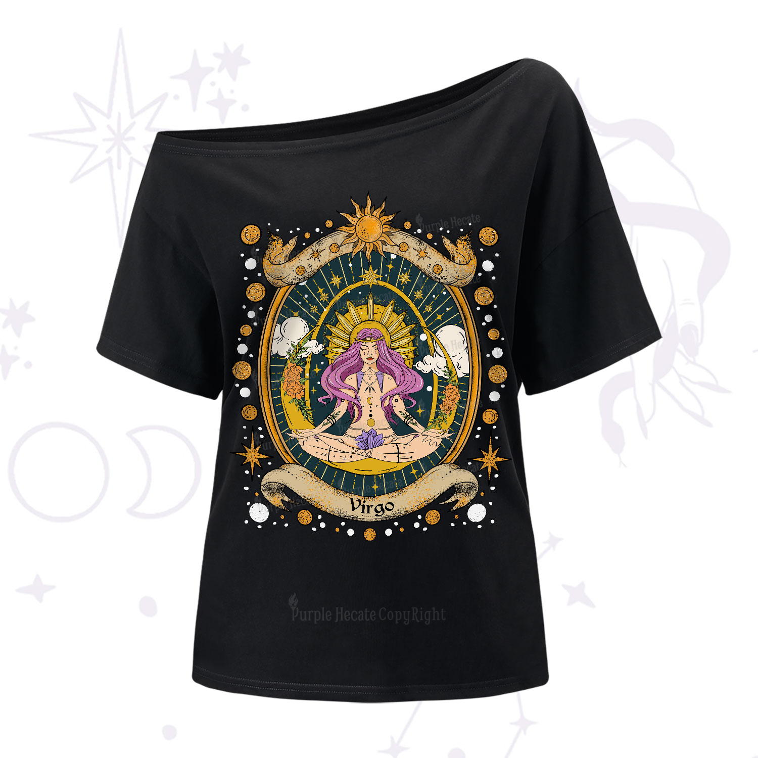 Purplehecate Virgo Radiance Zodiac One-Shoulder T-Shirt