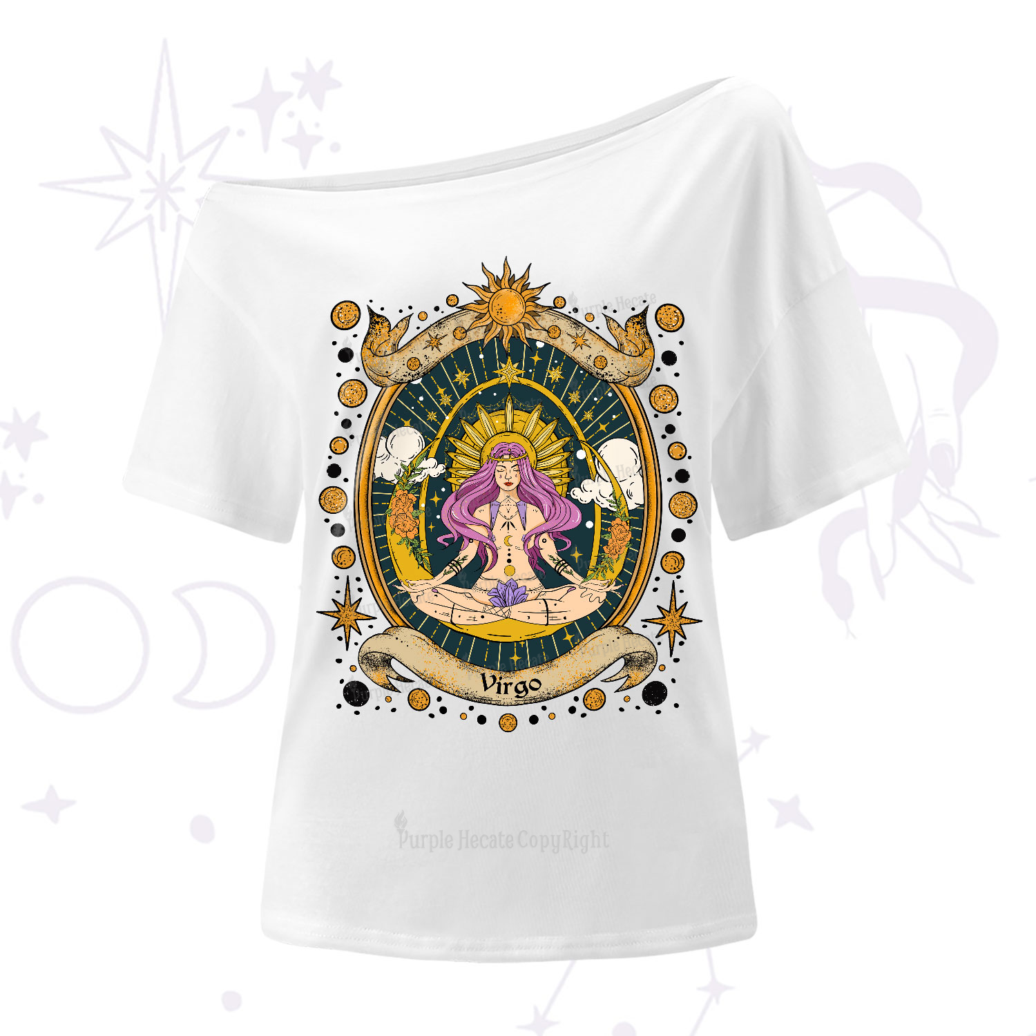 Purplehecate Virgo Radiance Zodiac One-Shoulder T-Shirt