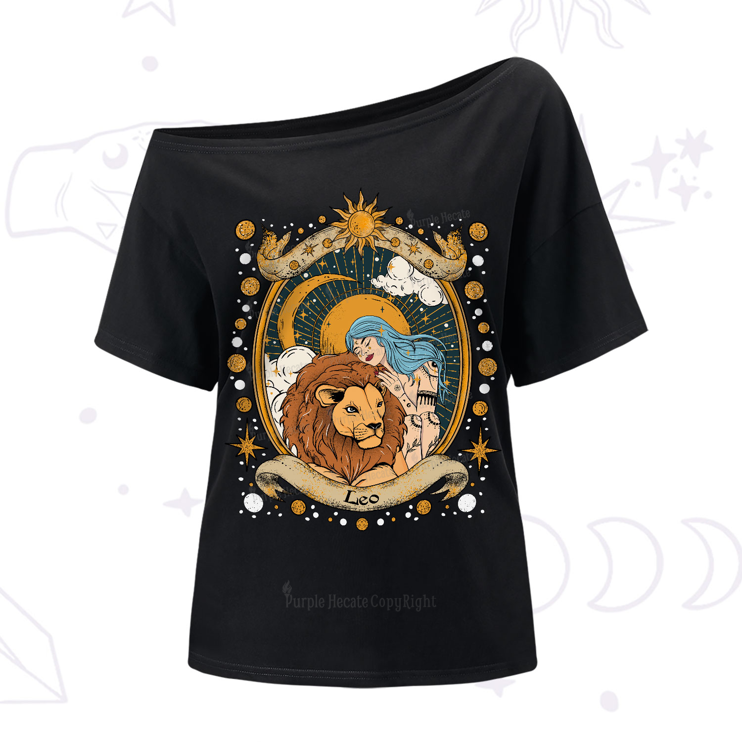 Purplehecate Leo Radiance Zodiac One-Shoulder T-Shirt