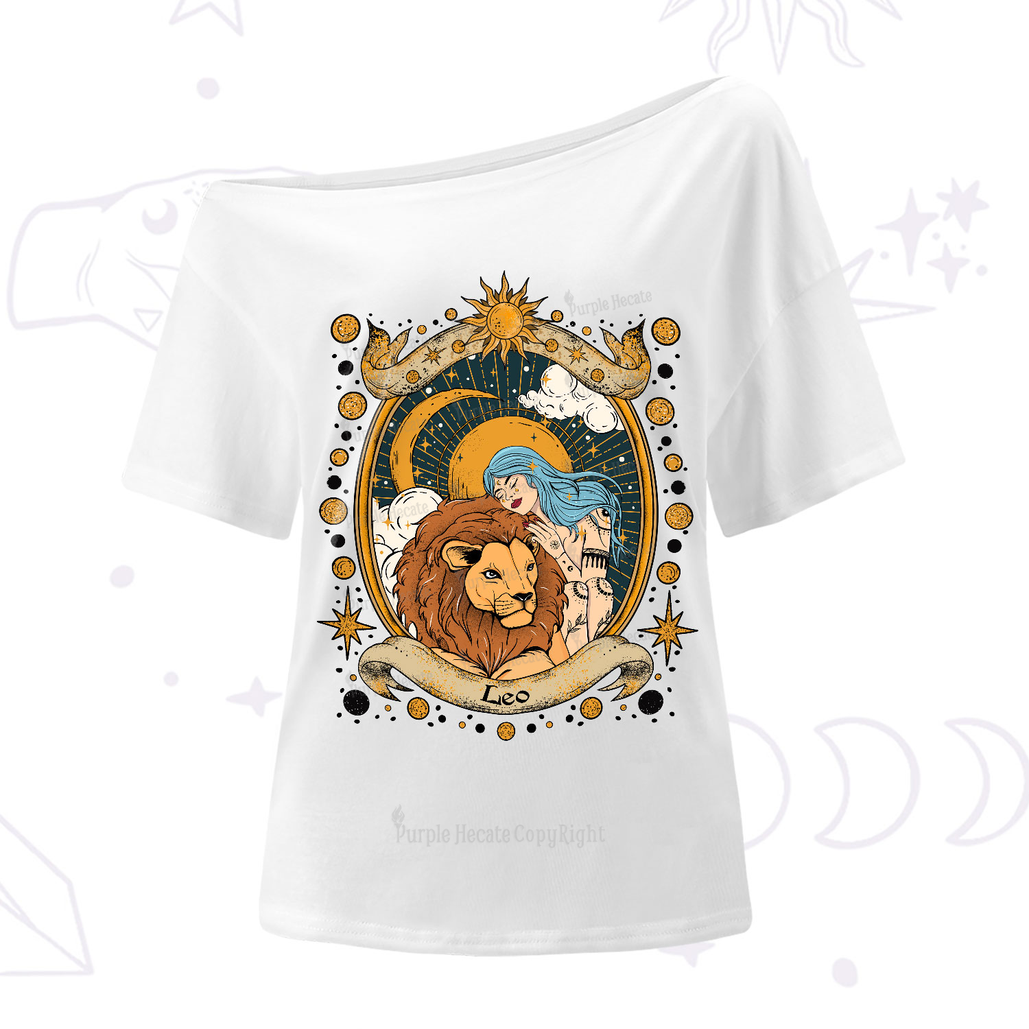 Purplehecate Leo Radiance Zodiac One-Shoulder T-Shirt