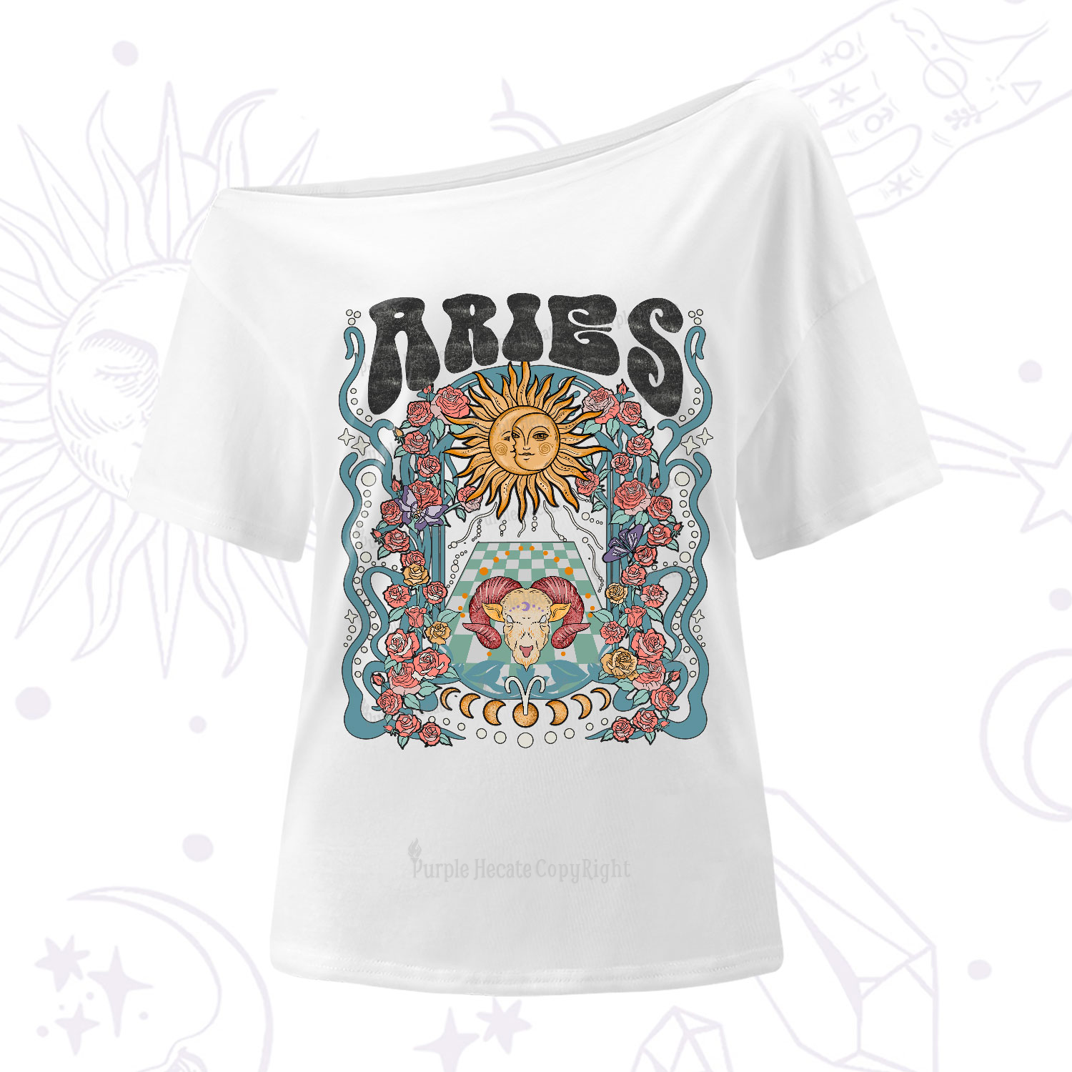 Purplehecate Aries Spirit Zodiac One-Shoulder T-Shirt