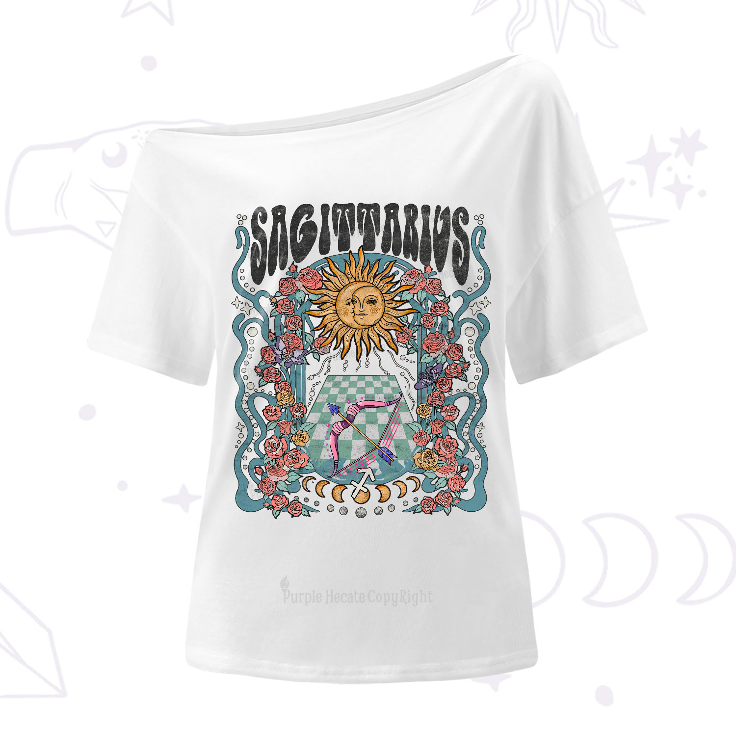 Purplehecate Sagittarius Spirit Zodiac One-Shoulder T-Shirt