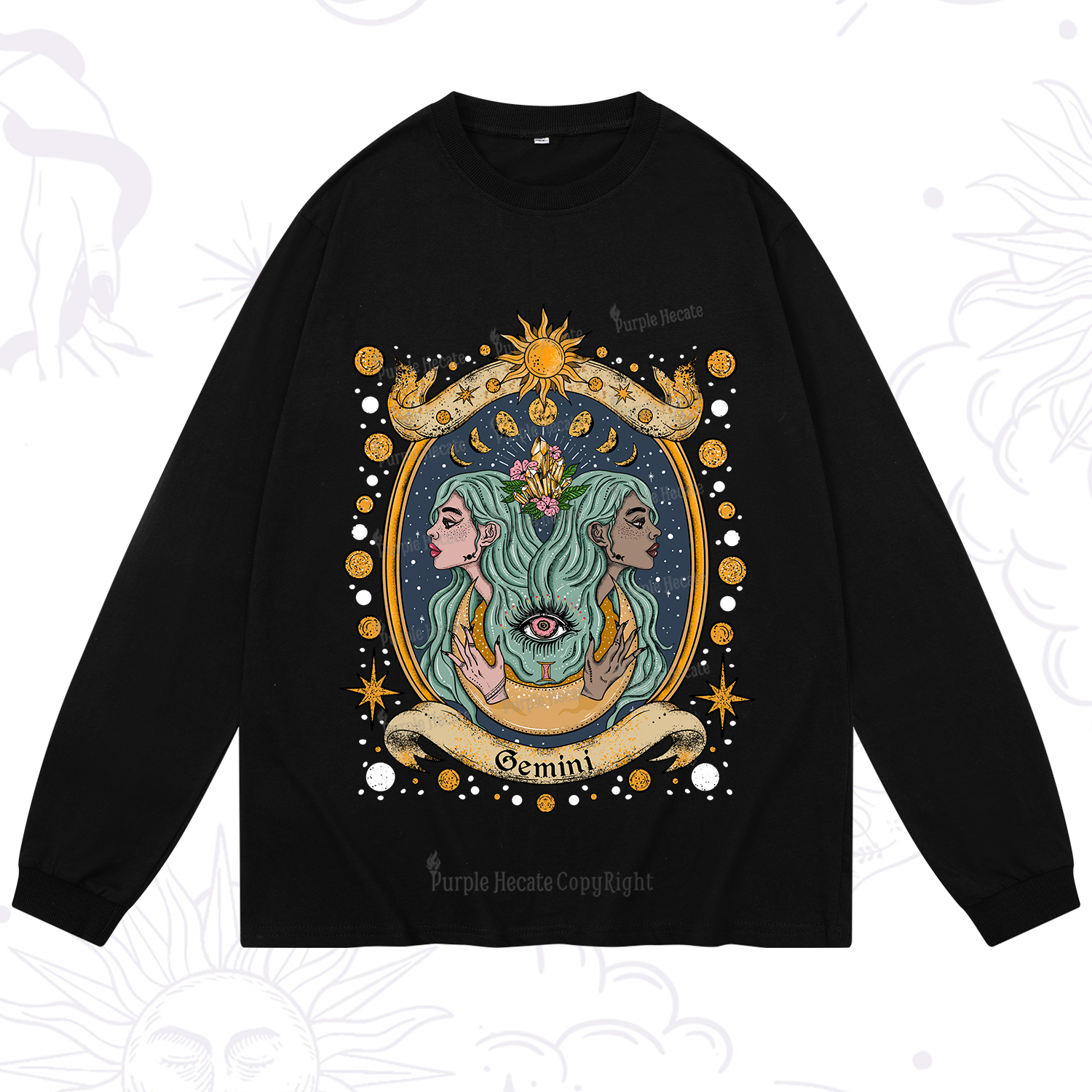 Purplehecate Celestial Gemini Zodiac Long Sleeve T-Shirt