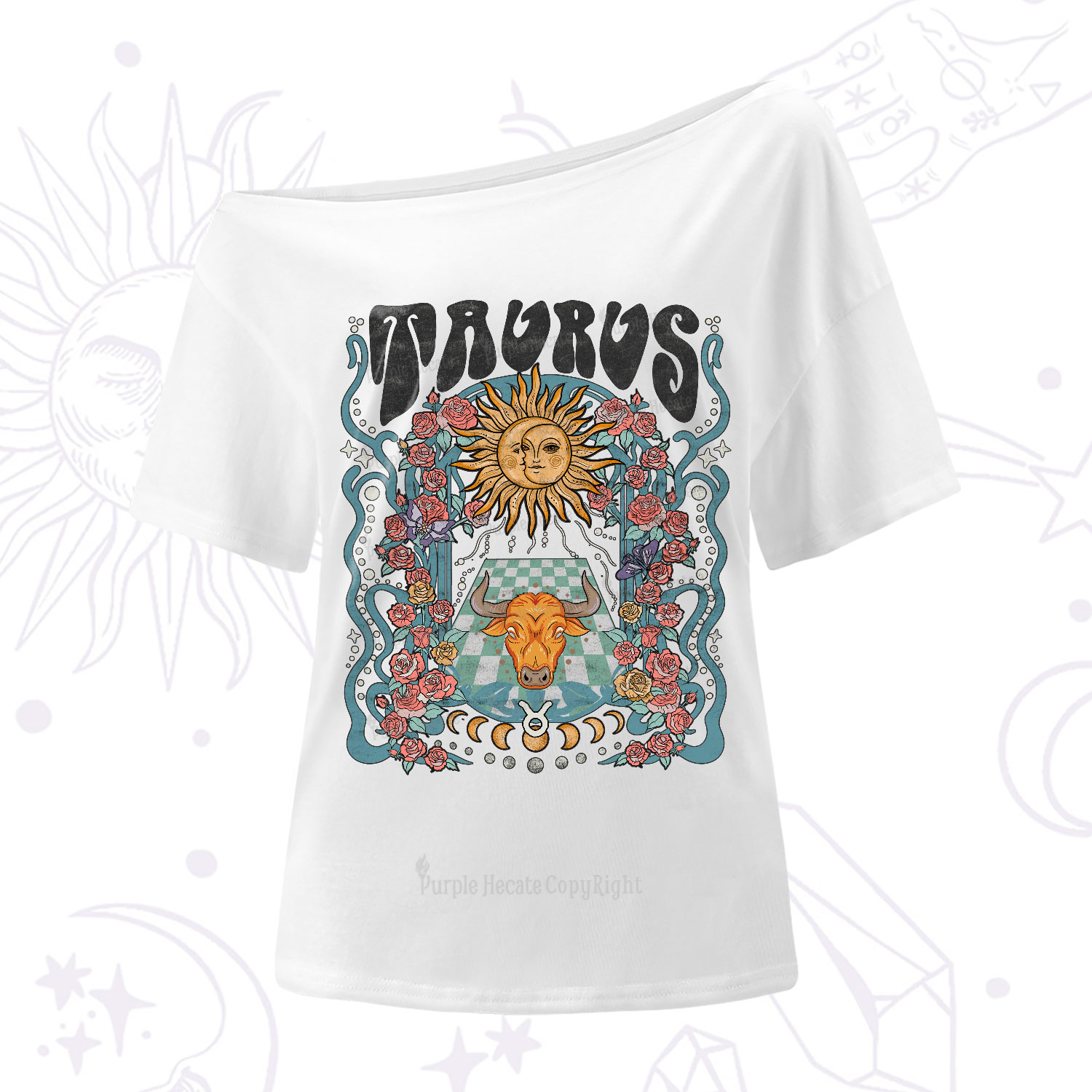 Purplehecate Taurus Spirit Zodiac One-Shoulder T-Shirt