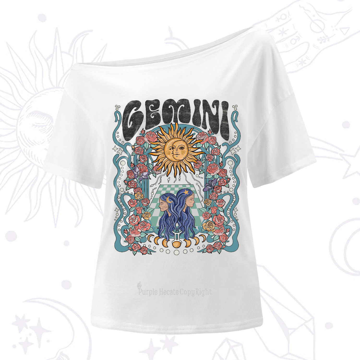 Purplehecate Gemini Spirit Zodiac One-Shoulder T-Shirt