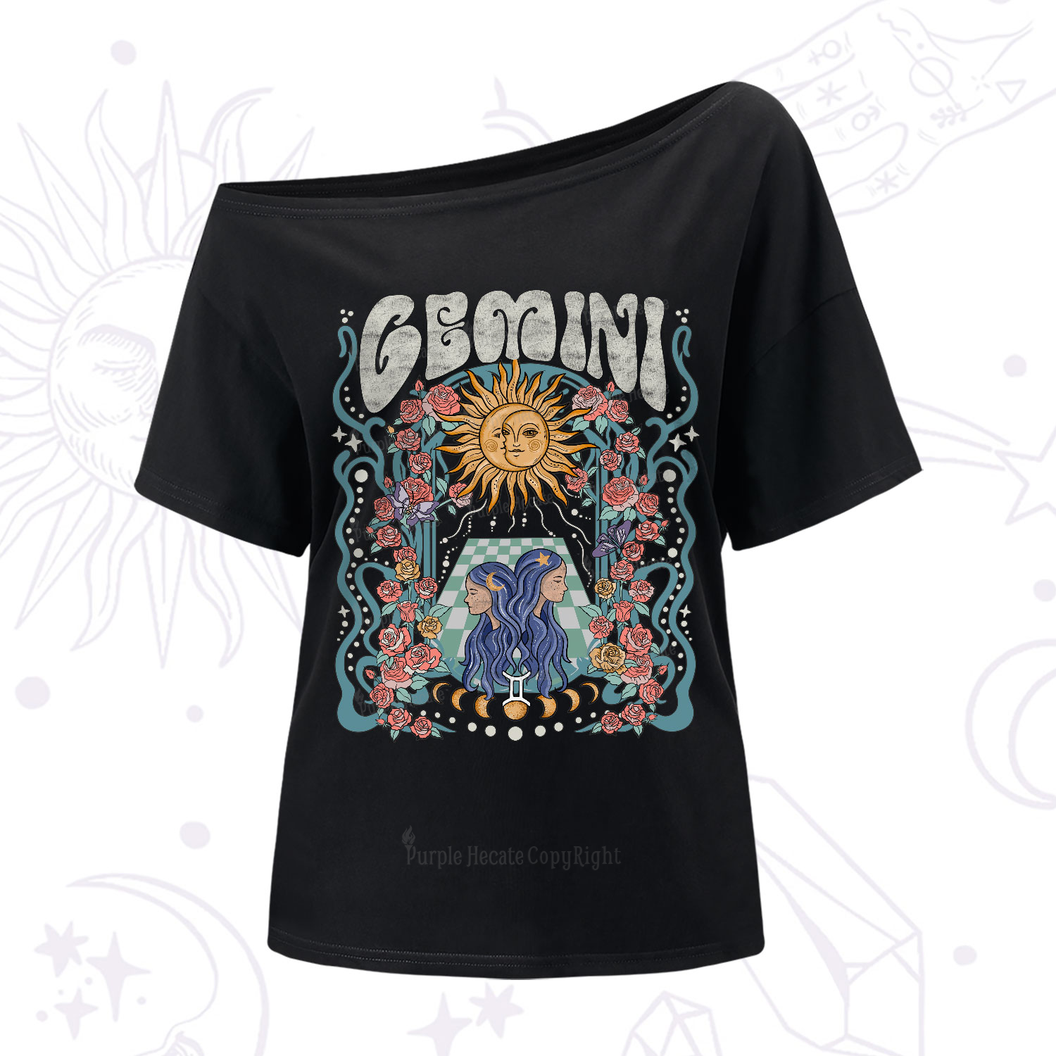 Purplehecate Gemini Spirit Zodiac One-Shoulder T-Shirt