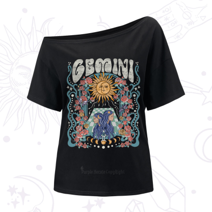 Purplehecate Gemini Spirit Zodiac One-Shoulder T-Shirt