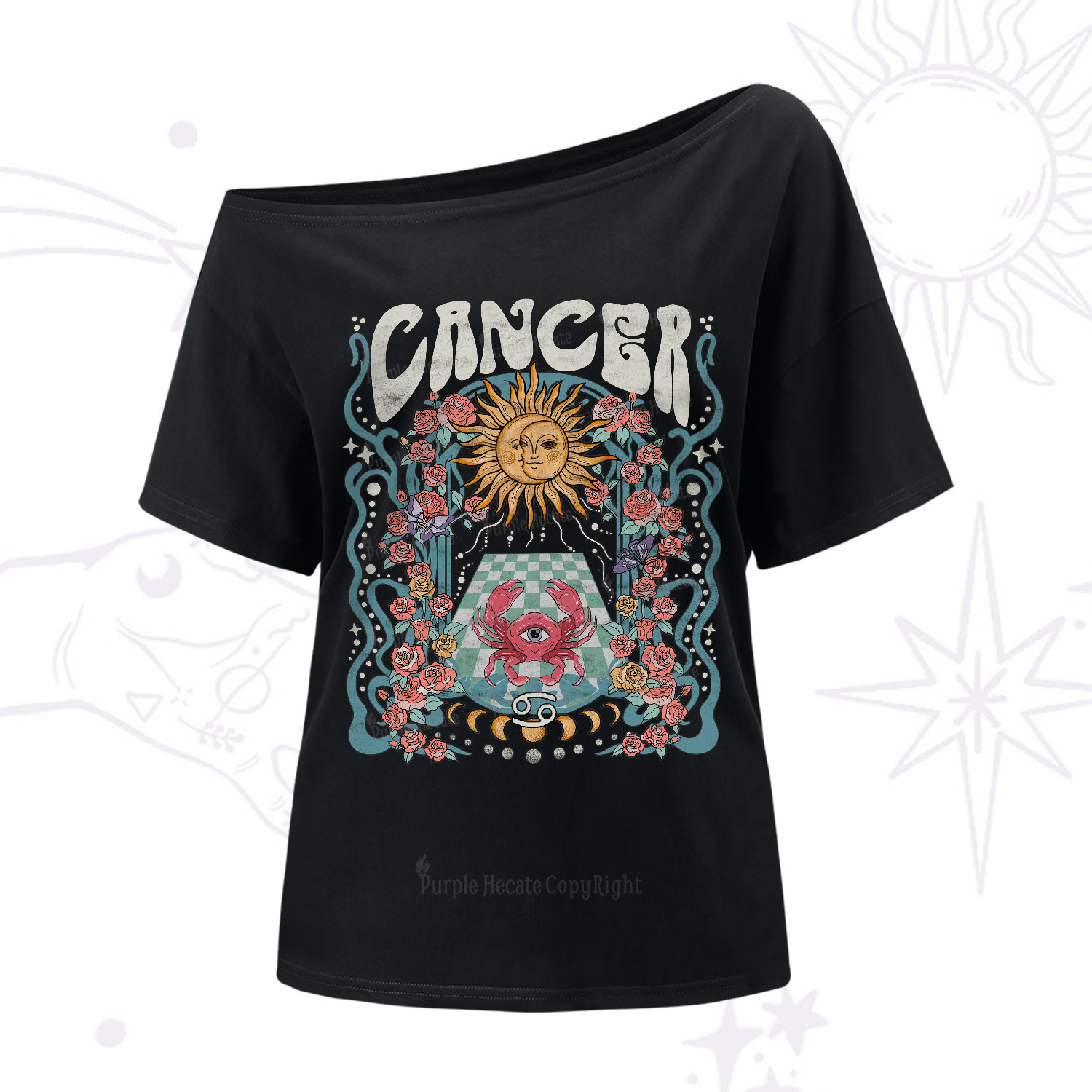 Purplehecate Cancer Spirit Zodiac One-Shoulder T-Shirt
