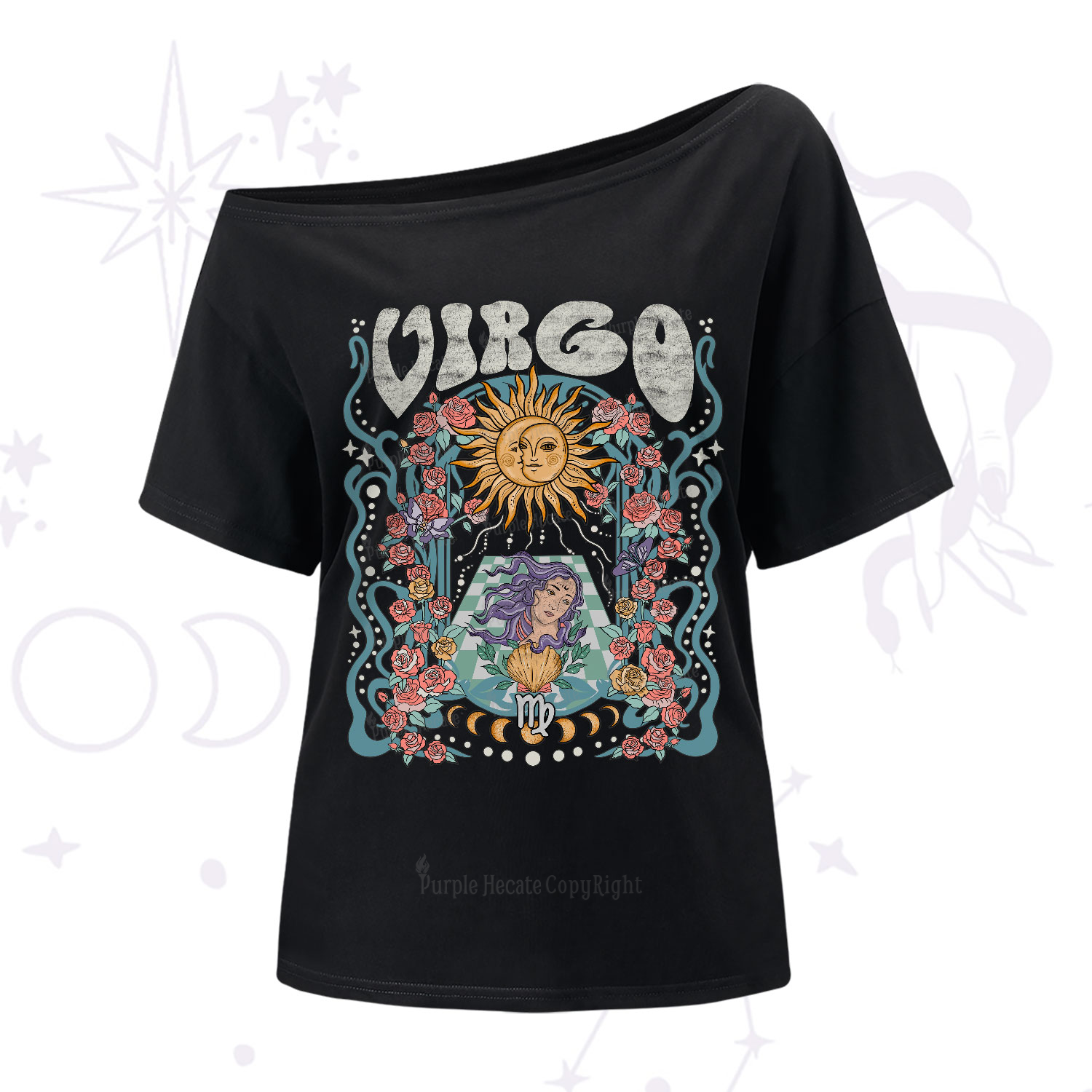 Purplehecate Virgo Spirit Zodiac One-Shoulder T-Shirt