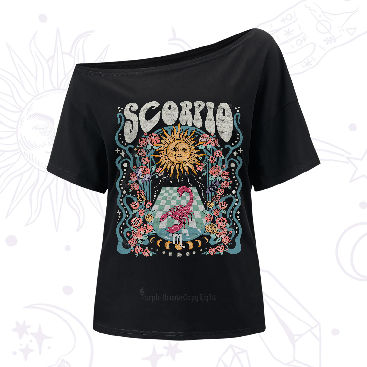 Purplehecate Scorpio Spirit Zodiac One-Shoulder T-Shirt