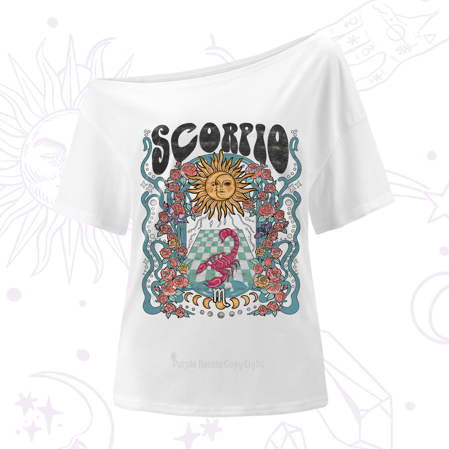 Purplehecate Scorpio Spirit Zodiac One-Shoulder T-Shirt