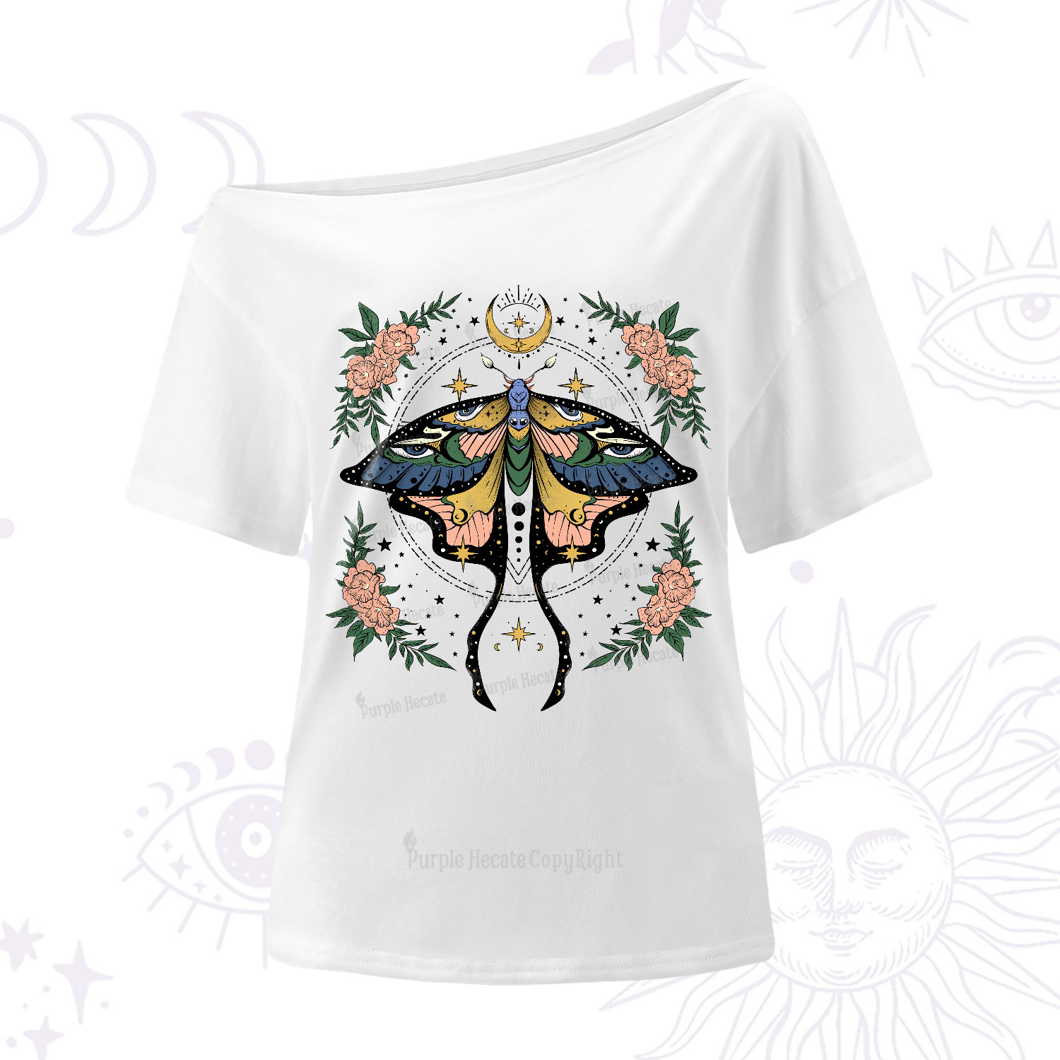 Purplehecate Mystical Moth One-Shoulder T-Shirt