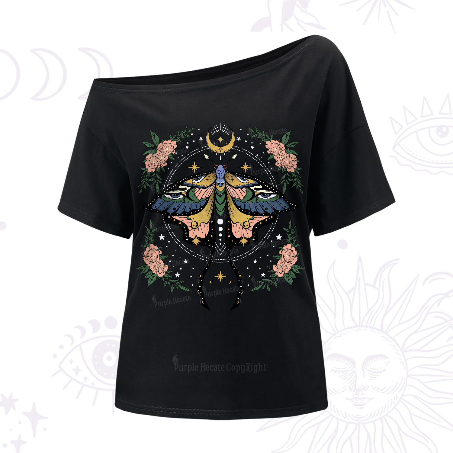 Purplehecate Mystical Moth One-Shoulder T-Shirt