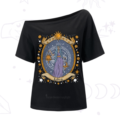 Purplehecate Celestial Libra Zodiac One-Shoulder T-Shirt