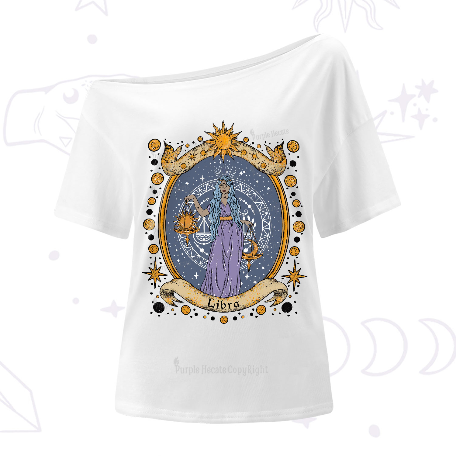 Purplehecate Celestial Libra Zodiac One-Shoulder T-Shirt