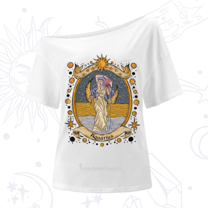 Purplehecate Celestial Aquarius Zodiac One-Shoulder T-Shirt