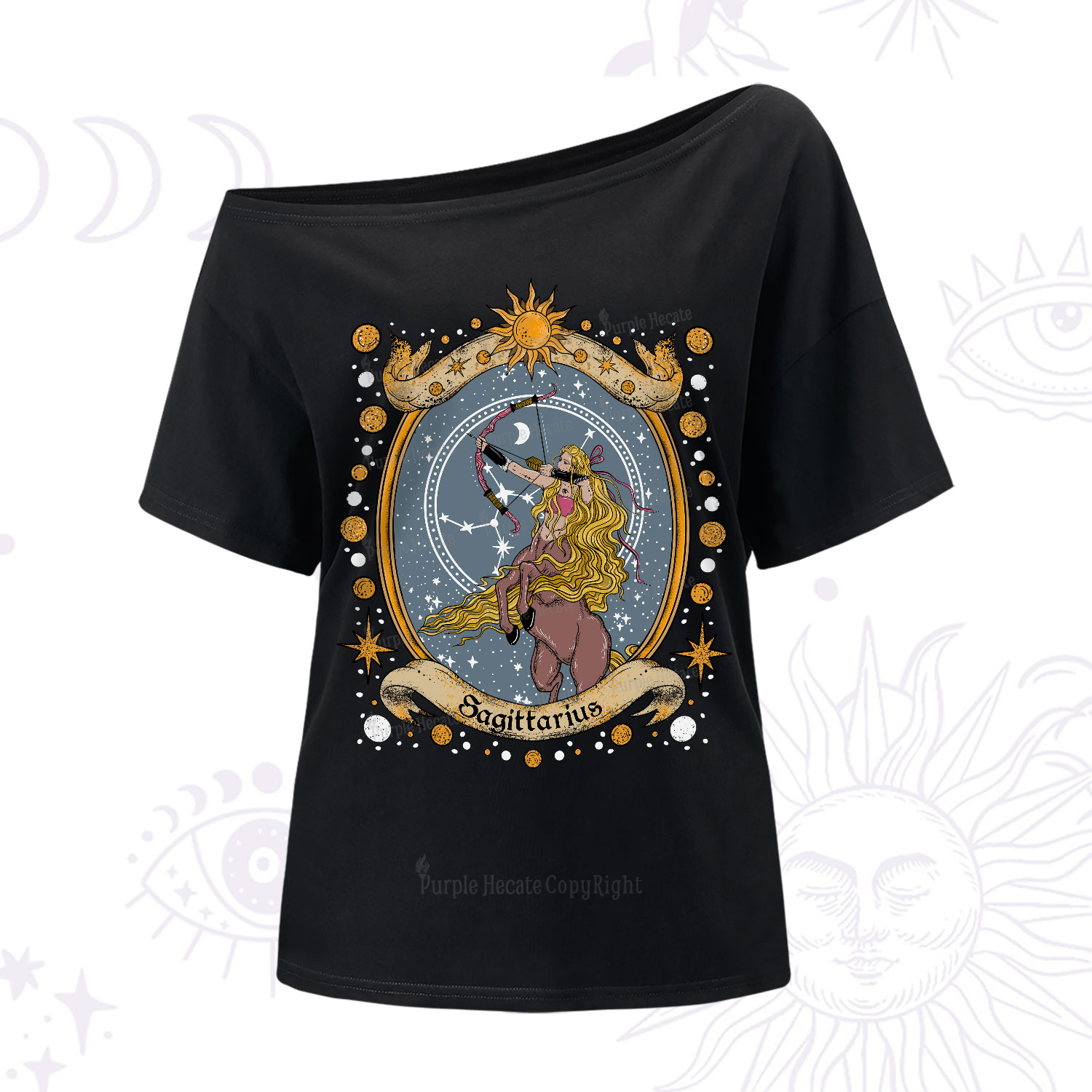Purplehecate Celestial Sagittarius Zodiac One-Shoulder T-Shirt
