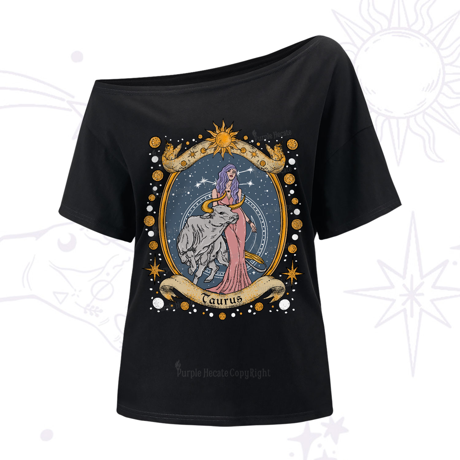 Purplehecate Celestial Taurus Zodiac One-Shoulder T-Shirt