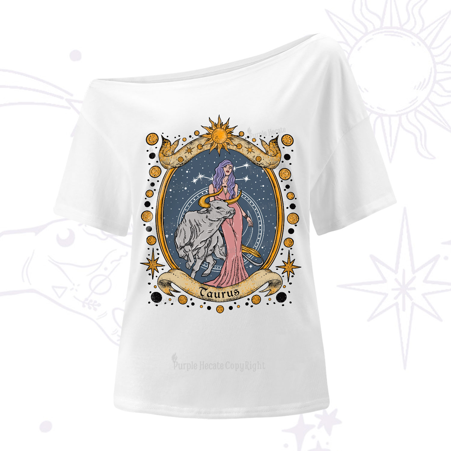 Purplehecate Celestial Taurus Zodiac One-Shoulder T-Shirt