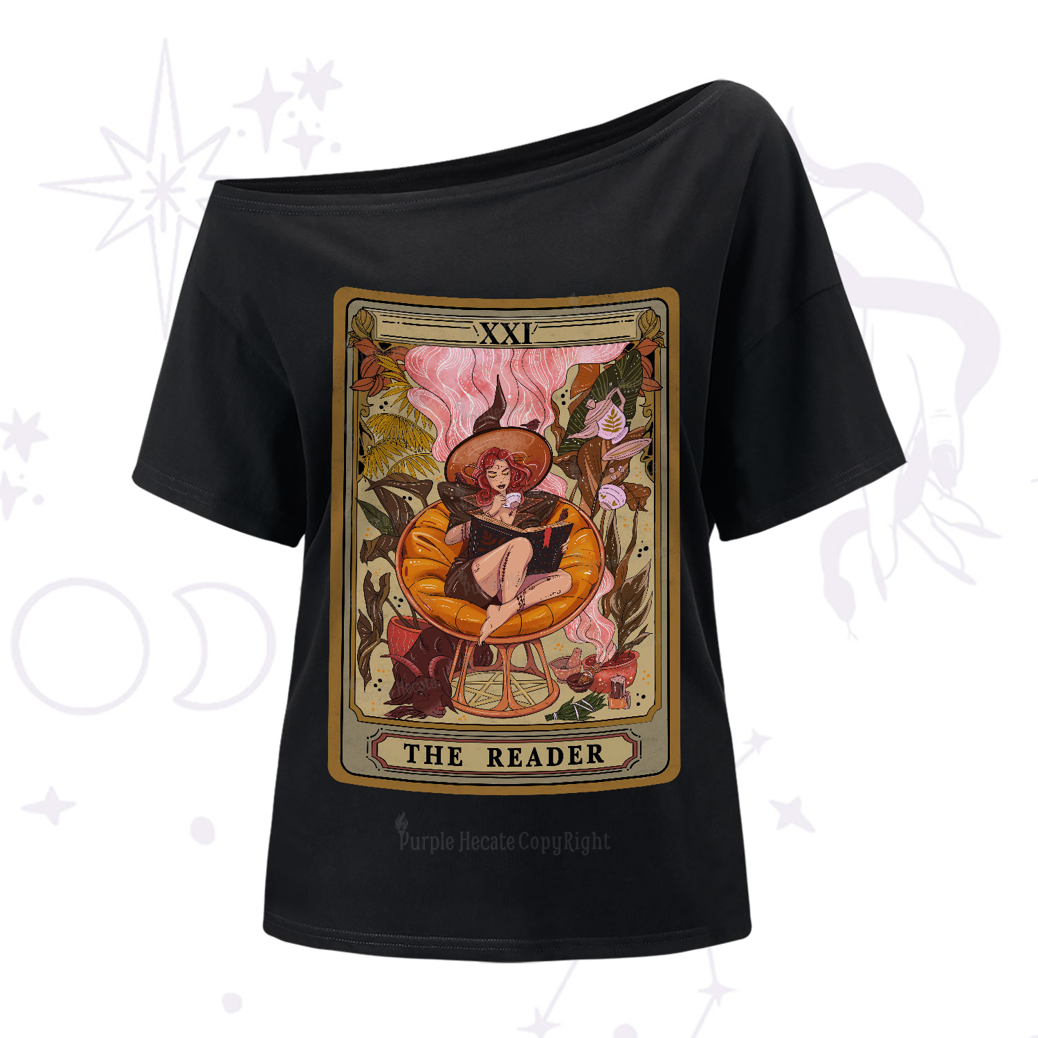 Purplehecate The Reader Tarot Card One-Shoulder T-Shirt