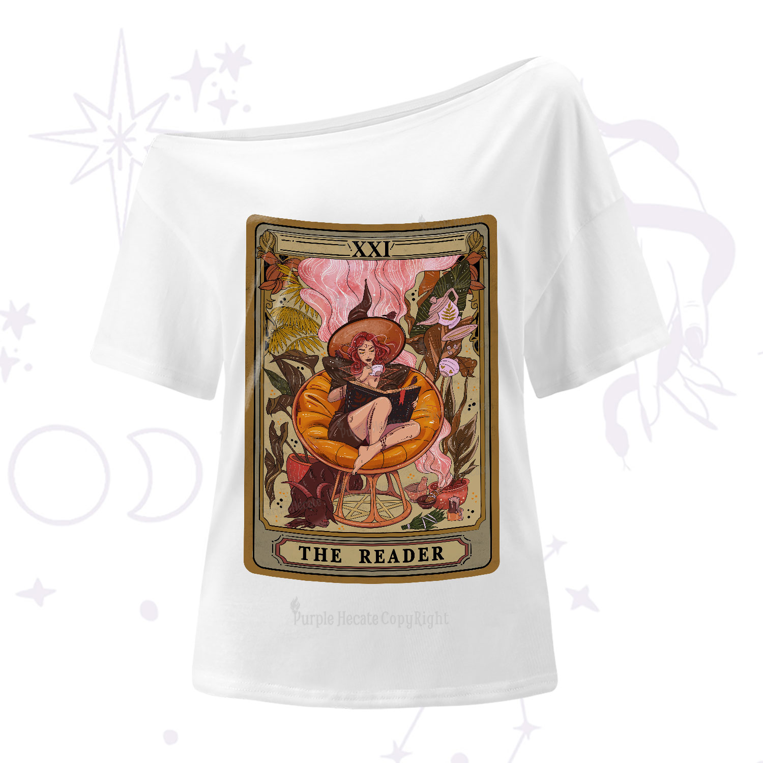 Purplehecate The Reader Tarot Card One-Shoulder T-Shirt