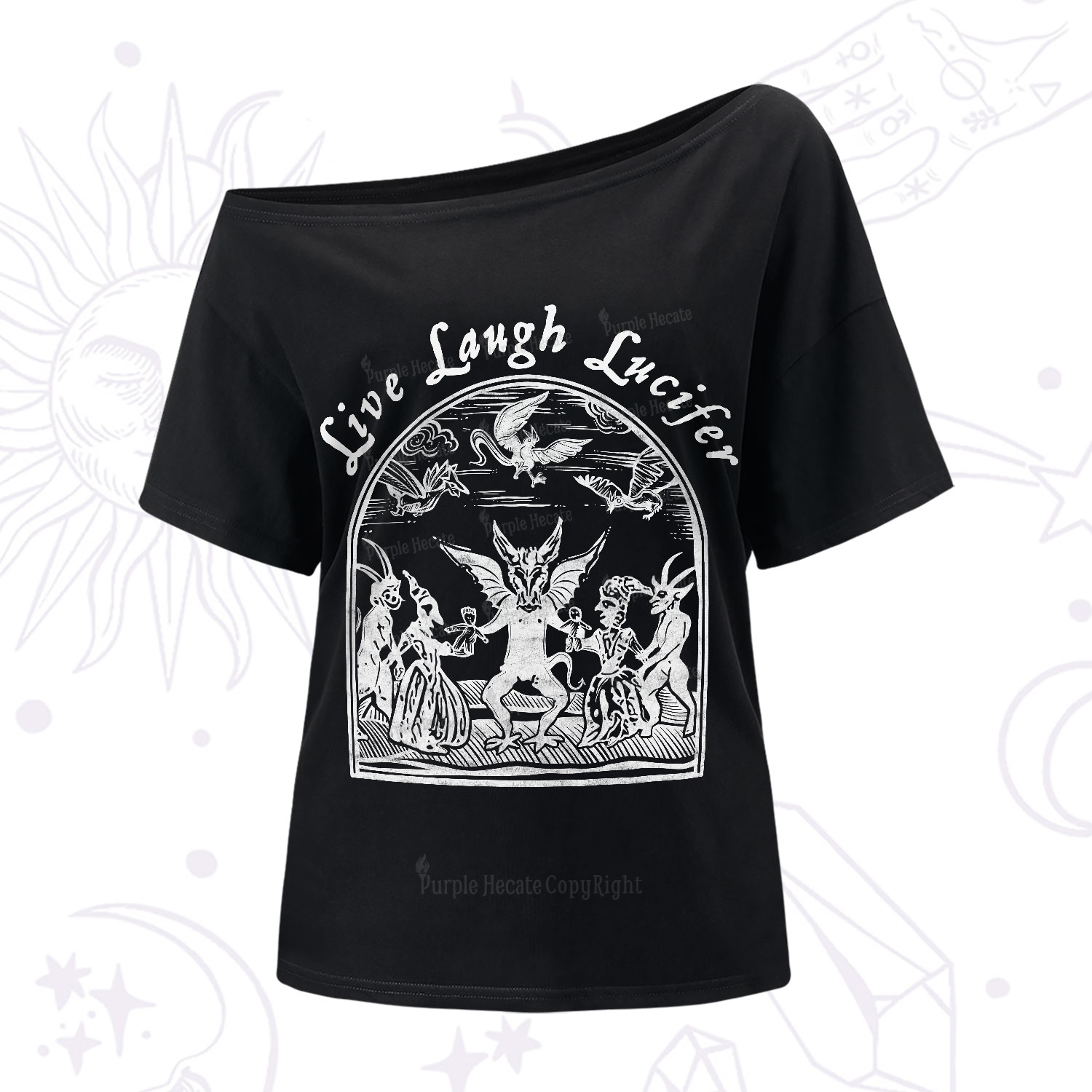 Purplehecate Live Laugh Lucifer One-Shoulder T-Shirt
