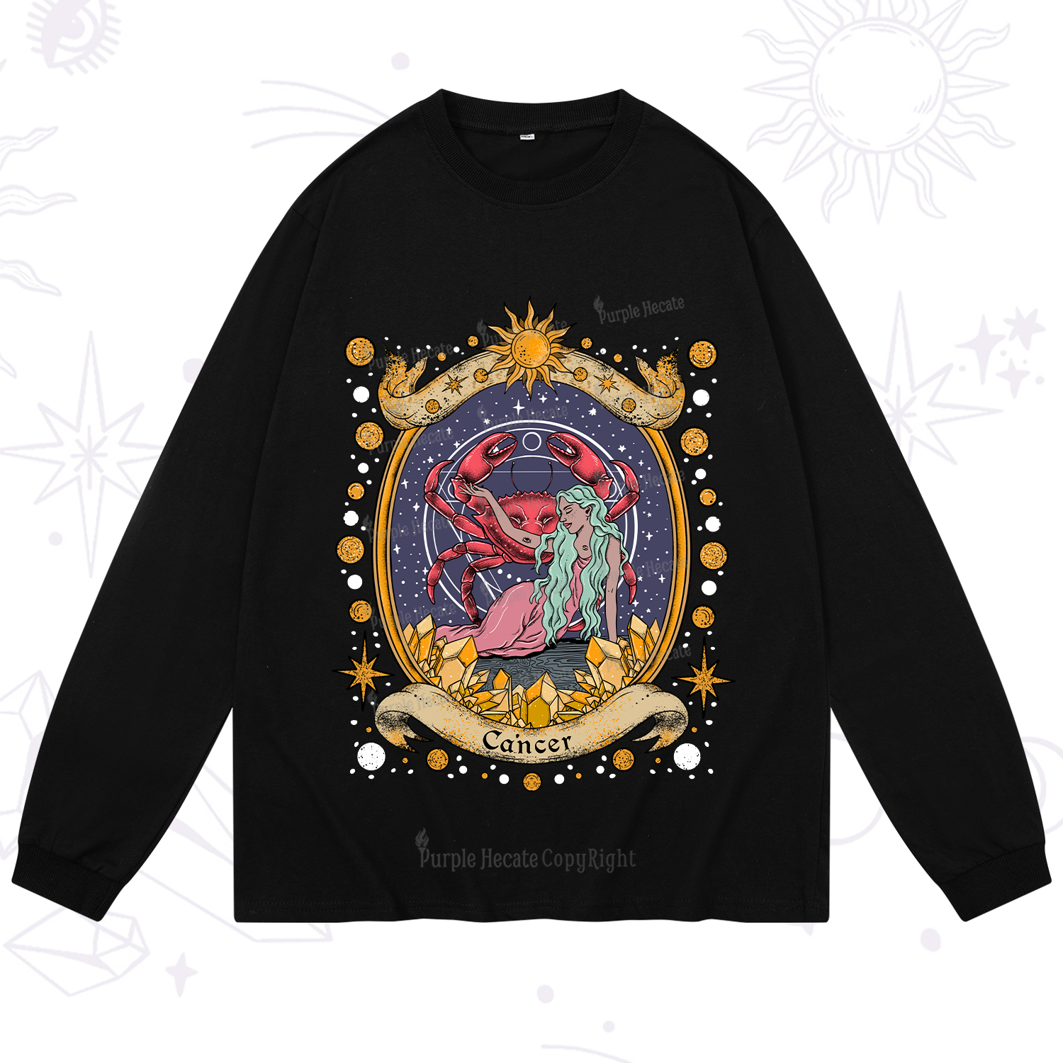Purplehecate Celestial Cancer Zodiac Long Sleeve T-Shirt