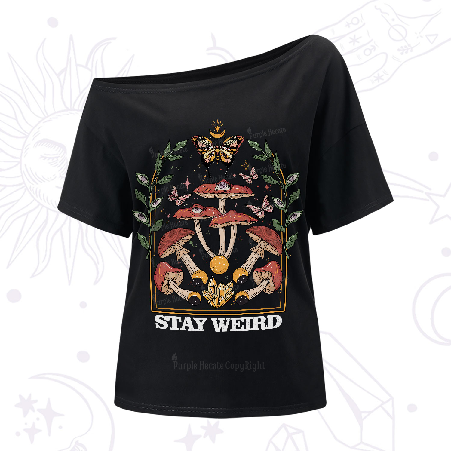 Purplehecate Stay Weird One-Shoulder T-Shirt