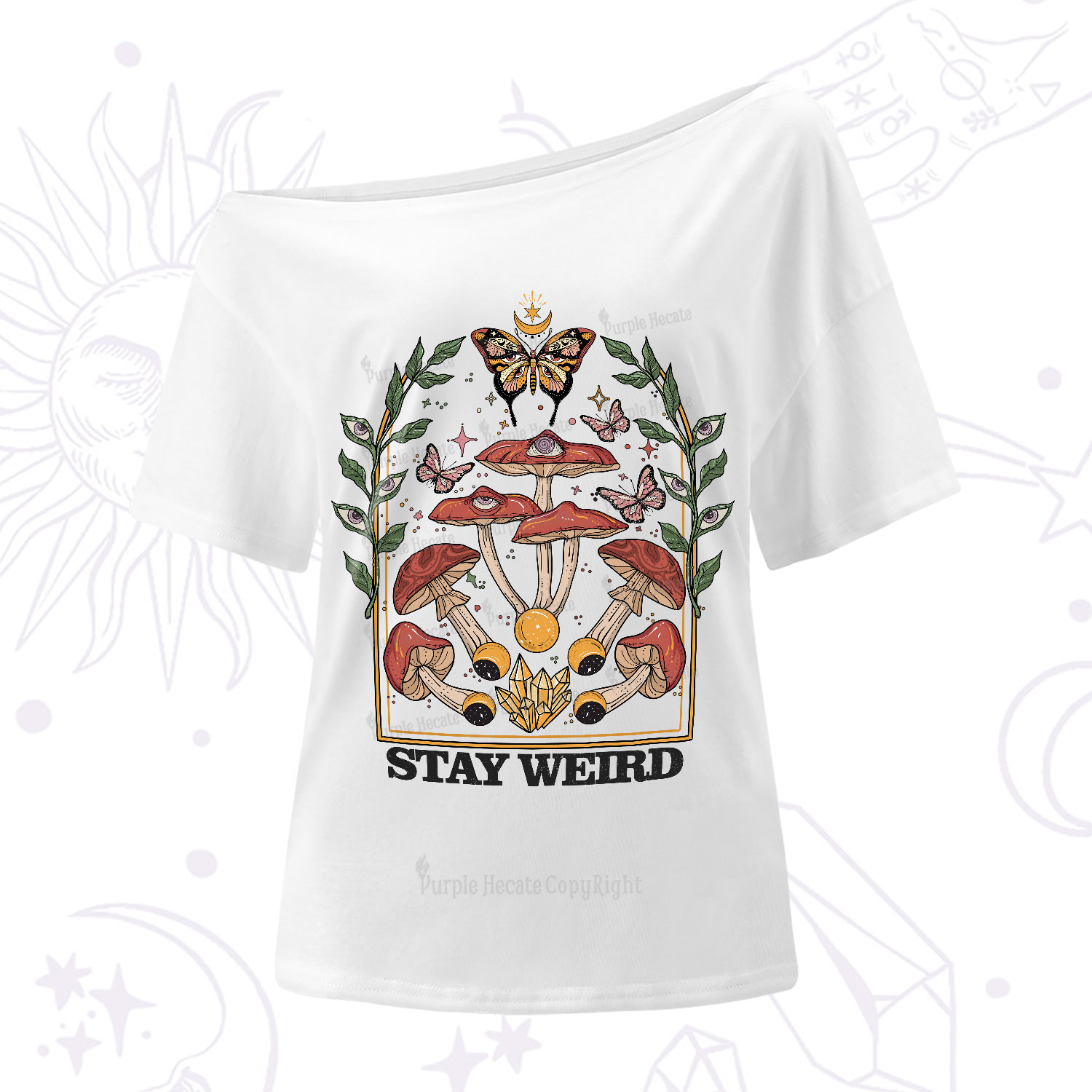 Purplehecate Stay Weird One-Shoulder T-Shirt