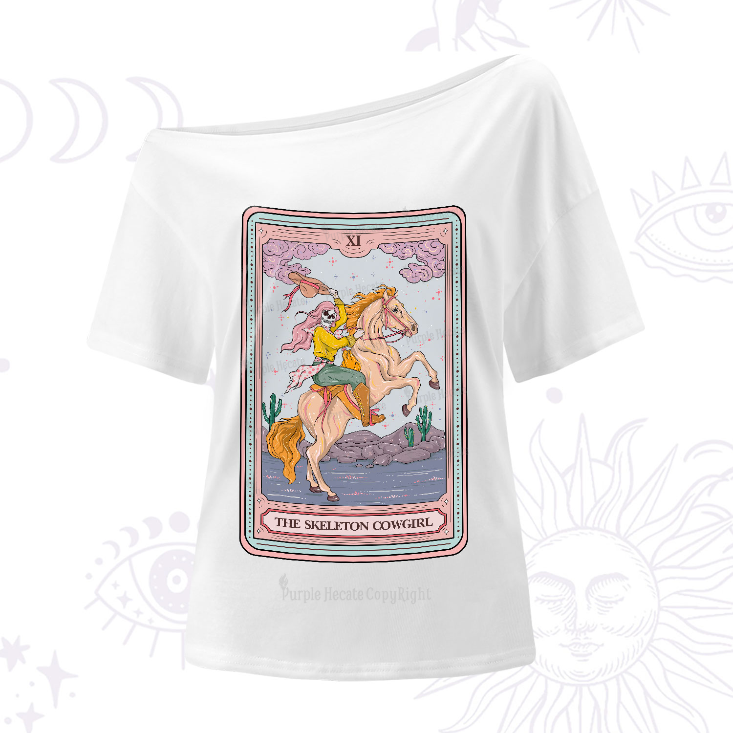 Purplehecate The Skeleton Cowgirl Tarot Card One-Shoulder T-Shirt