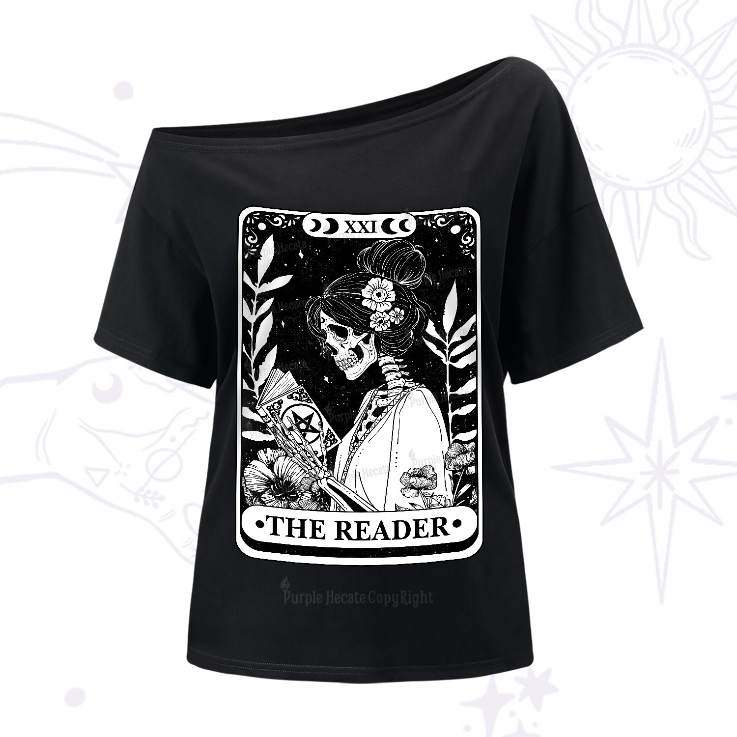Purplehecate The Reader Skeleton Tarot One-Shoulder T-Shirt