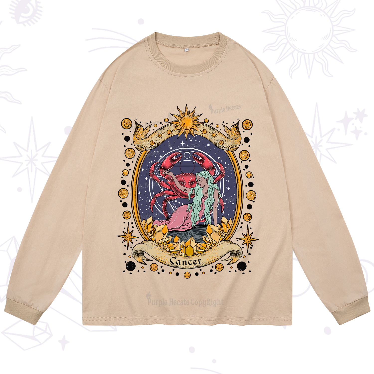 Purplehecate Celestial Cancer Zodiac Long Sleeve T-Shirt