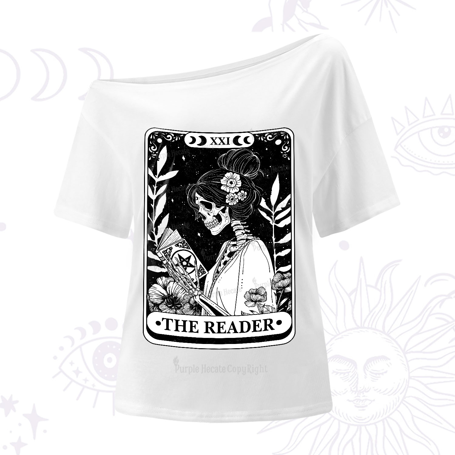 Purplehecate The Reader Skeleton Tarot One-Shoulder T-Shirt