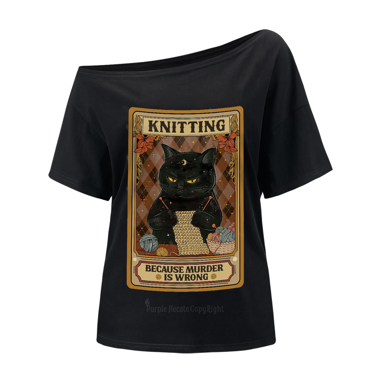 Purplehecate Knitting Because Murder Is Wrong One-Shoulder T-Shirt
