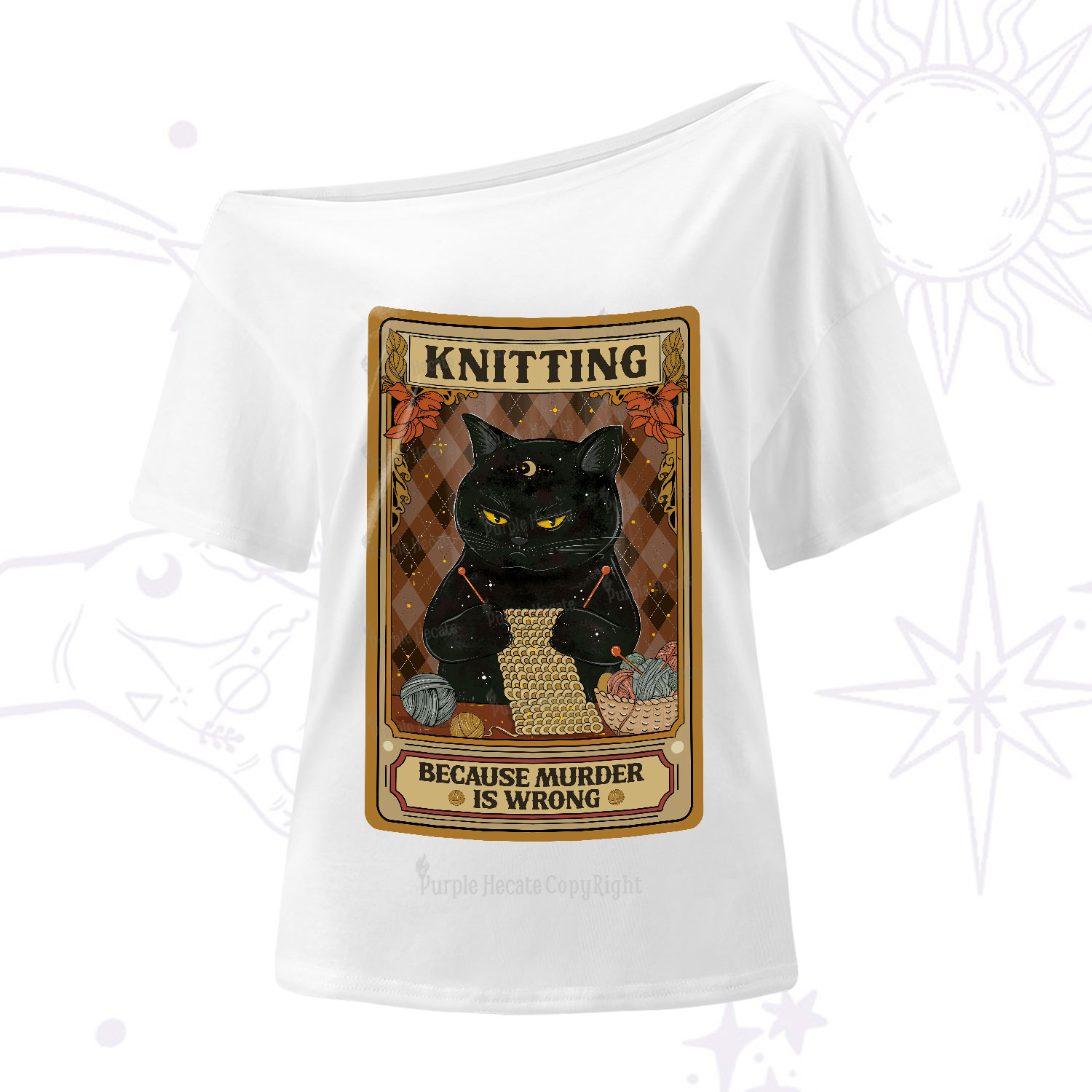 Purplehecate Knitting Because Murder Is Wrong One-Shoulder T-Shirt