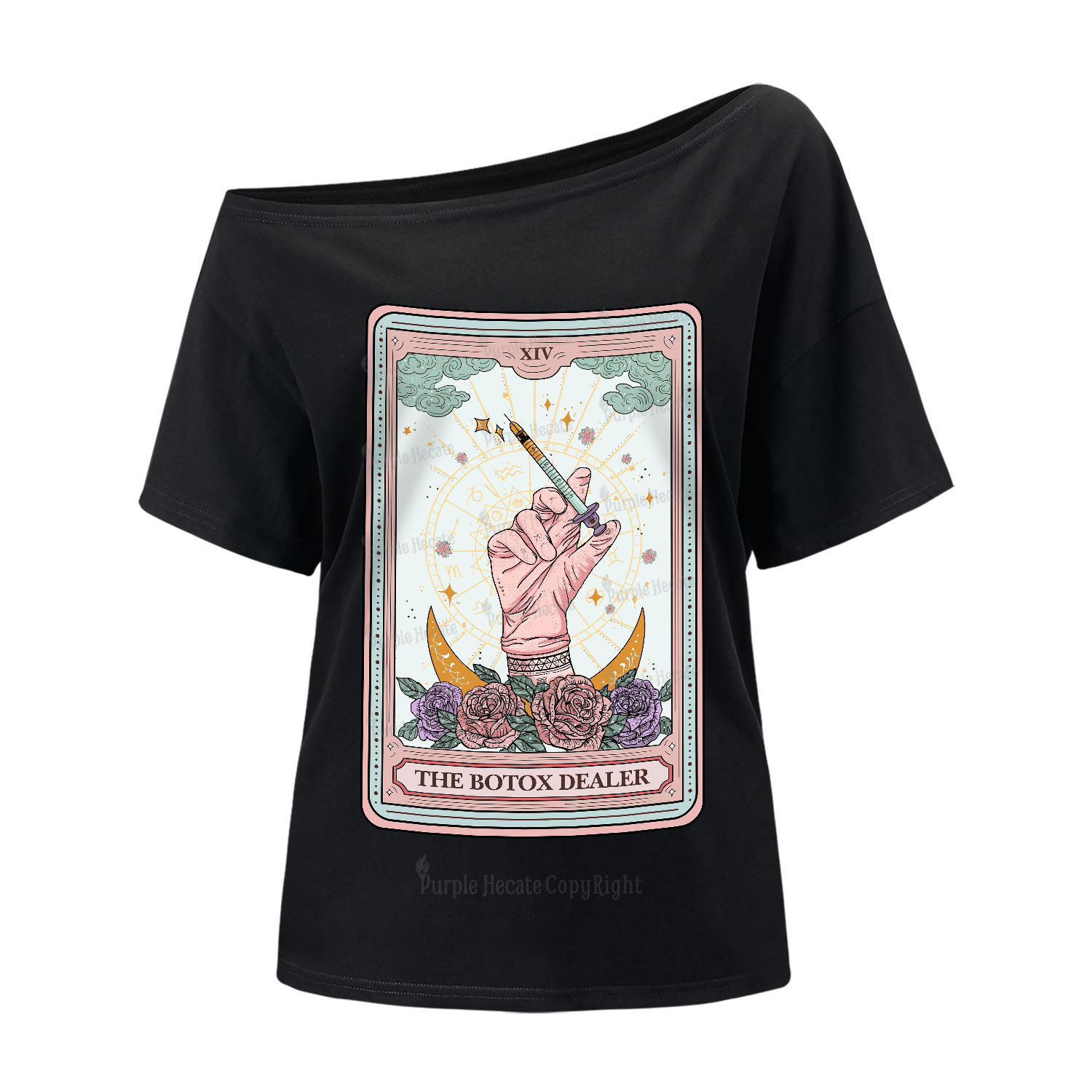 Purplehecate The Botox Dealer Tarot Card One-Shoulder T-Shirt