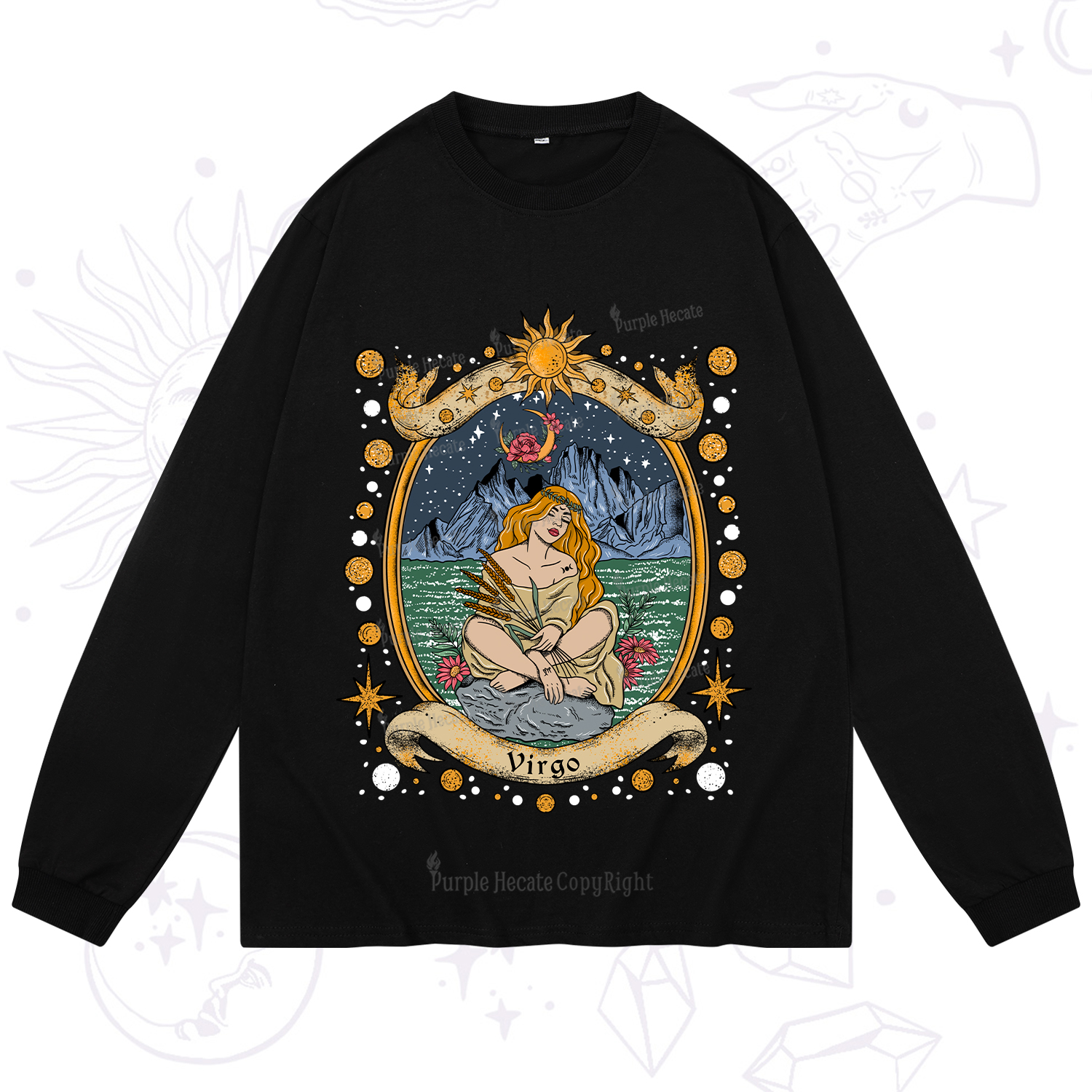 Purplehecate Celestial Virgo Zodiac Long Sleeve T-Shirt