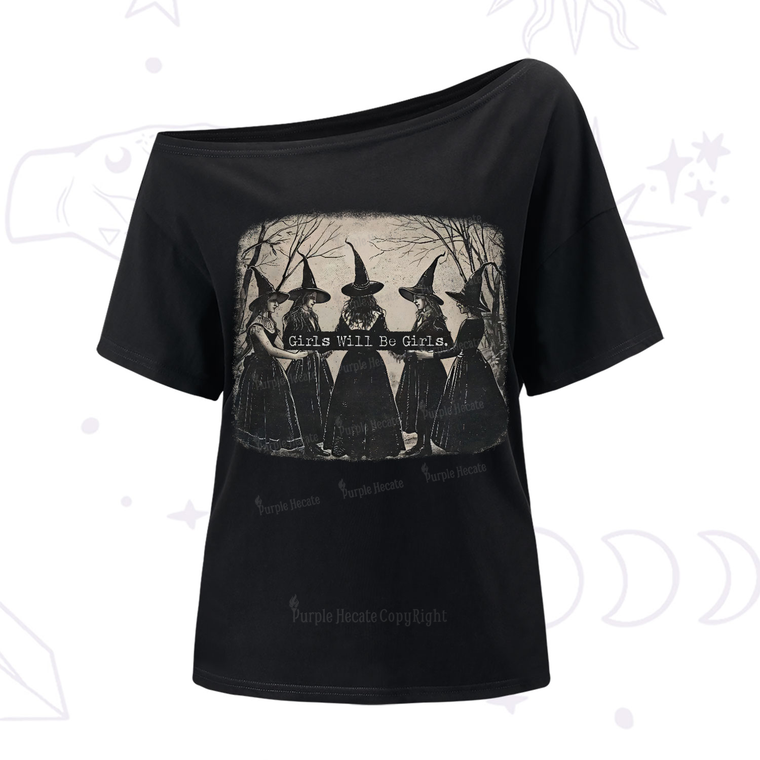 Purplehecate Girls Will Be Girls Witch One-Shoulder T-Shirt