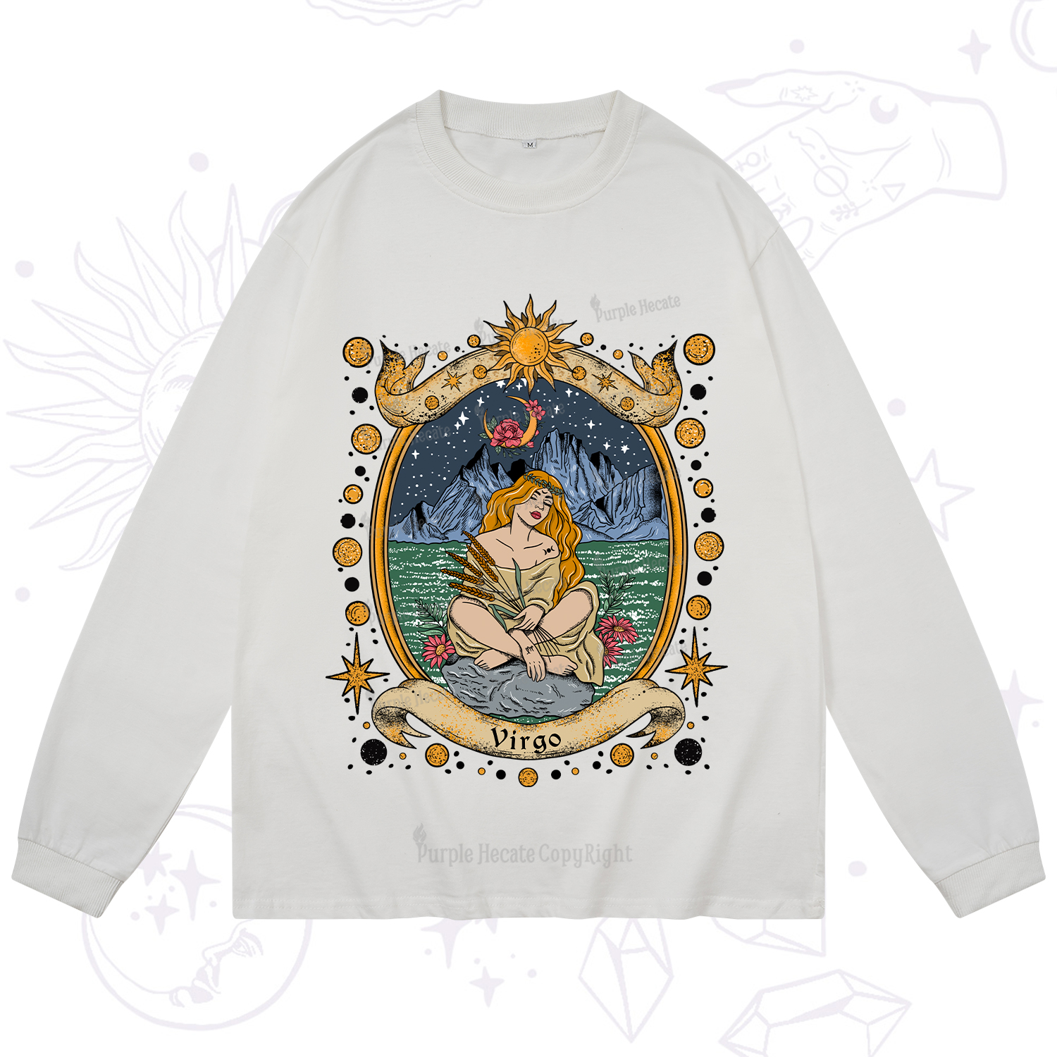 Purplehecate Celestial Virgo Zodiac Long Sleeve T-Shirt