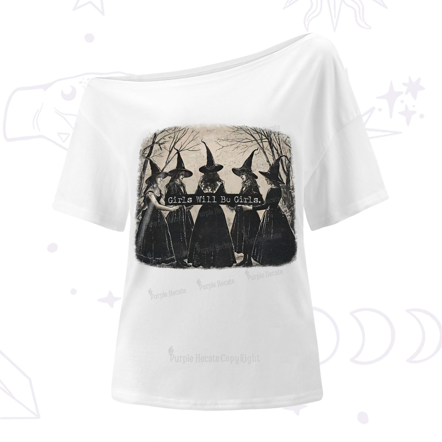 Purplehecate Girls Will Be Girls Witch One-Shoulder T-Shirt
