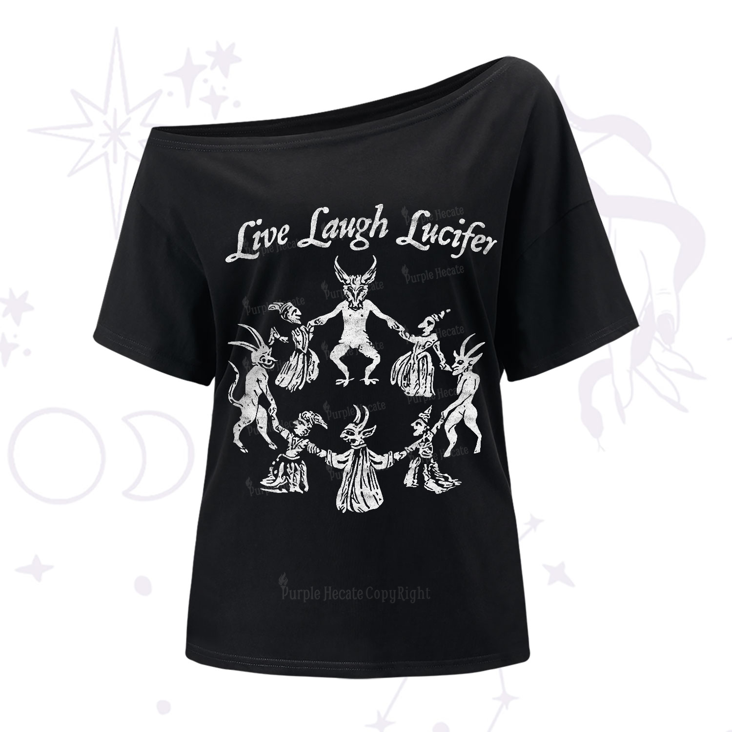 Purplehecate Live Laugh Lucifer One-Shoulder T-Shirt